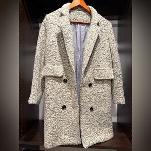 Cotton Black White Coat with Boucle Fabric
